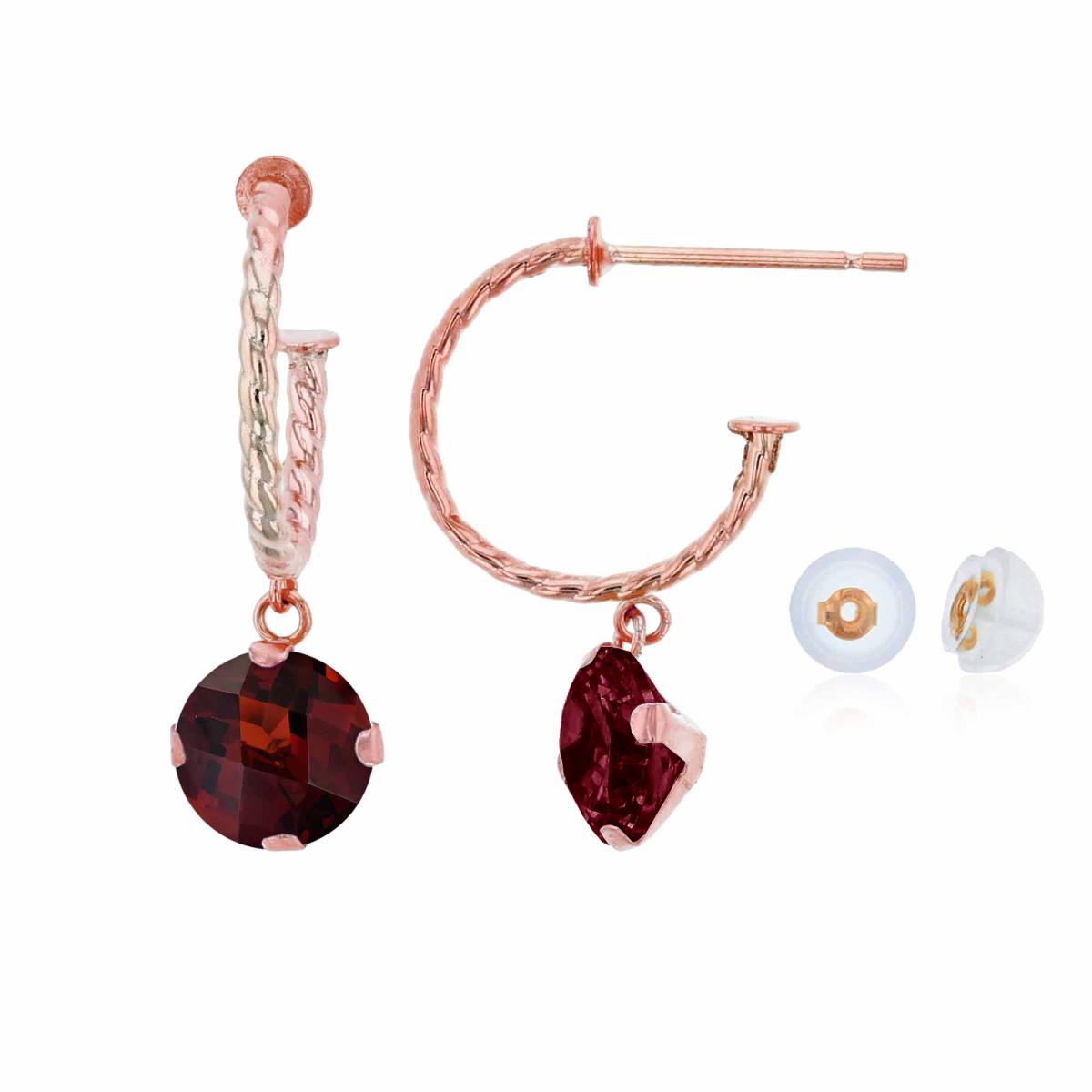 10K Rose Gold 12mm Rope Half-Hoop with 6mm Rd Garnet Martini Drop Earring with Silicone Back