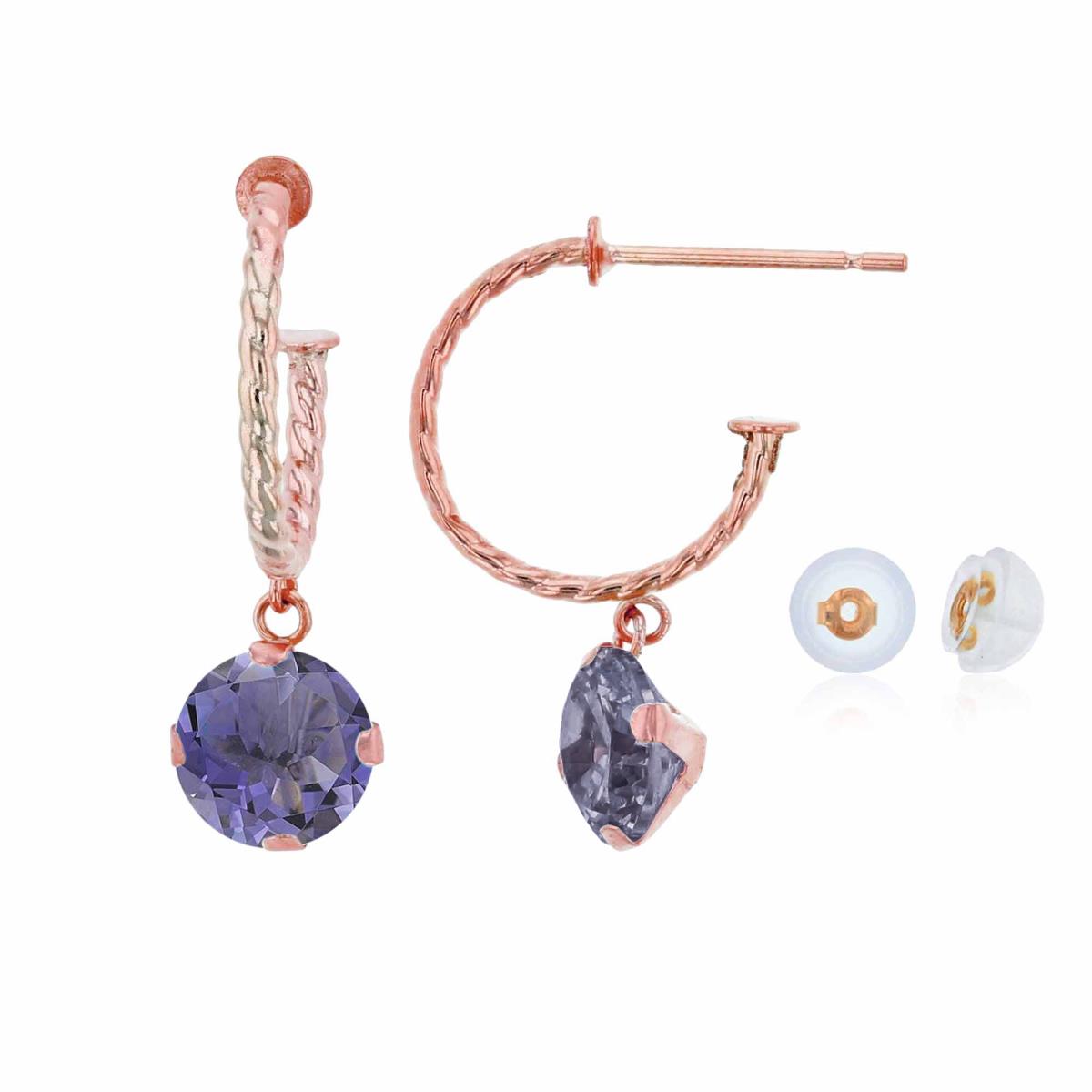 10K Rose Gold 12mm Rope Half-Hoop with 6mm Rd Iolite Martini Drop Earring with Silicone Back