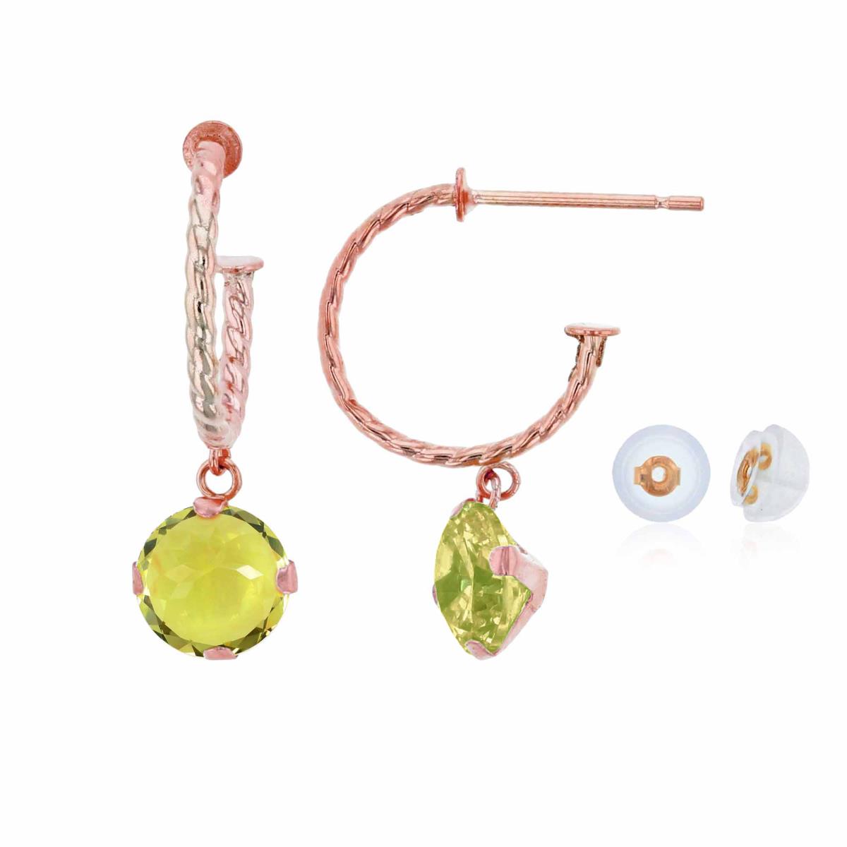 10K Rose Gold 12mm Rope Half-Hoop with 6mm Rd Lemon Quartz Martini Drop Earring with Silicone Back