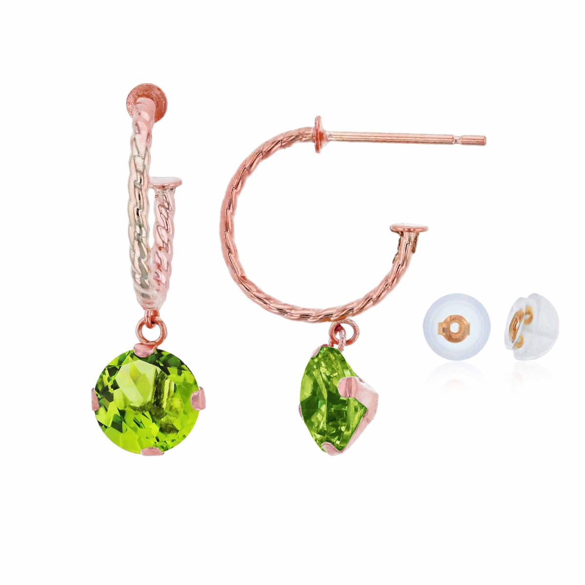 10K Rose Gold 12mm Rope Half-Hoop with 6mm Rd Peridot Martini Drop Earring with Silicone Back