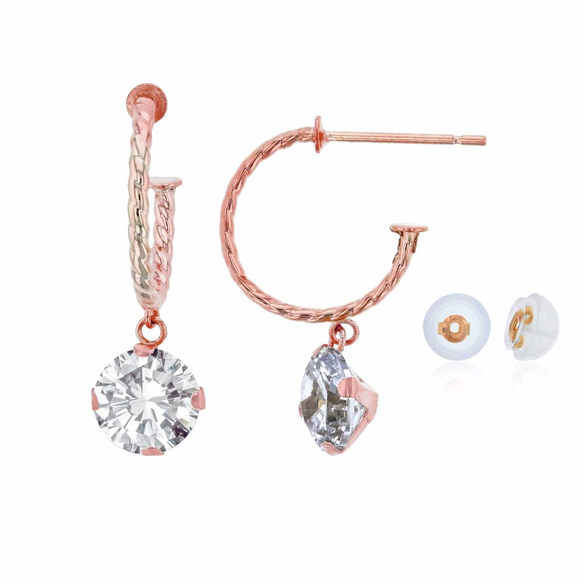 10K Rose Gold 12mm Rope Half-Hoop with 6mm Rd White Topaz Martini Drop Earring with Silicone Back