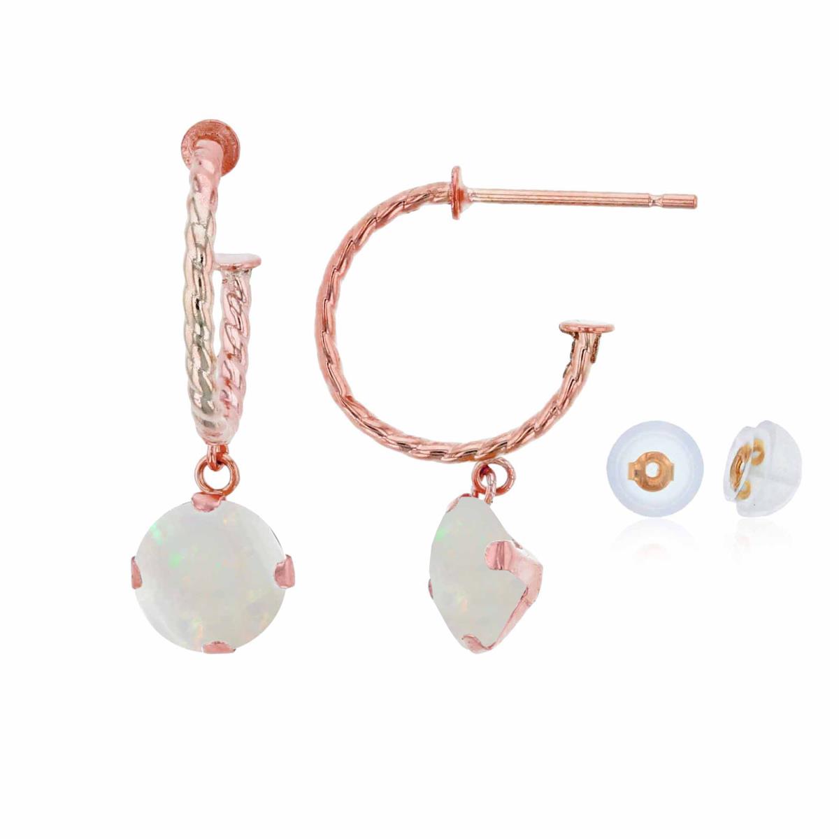 10K Rose Gold 12mm Rope Half-Hoop with 6mm Rd Opal Martini Drop Earring with Silicone Back