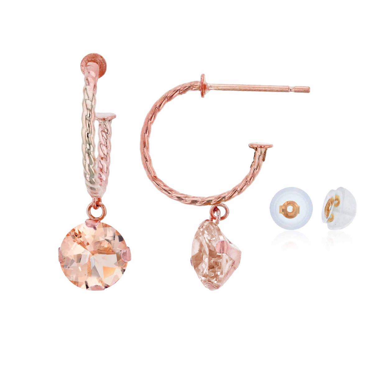 10K Rose Gold 12mm Rope Half-Hoop with 6mm Rd Morganite Martini Drop Earring with Silicone Back