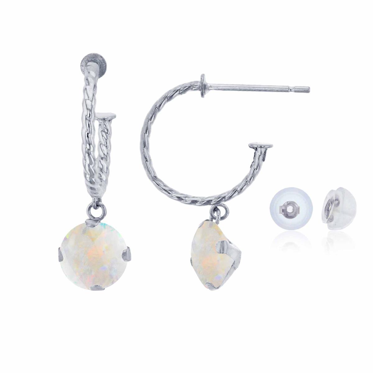 14K White Gold 12mm Rope Half-Hoop with 6mm Rd Created Opal Martini Drop Earring with Silicone Back