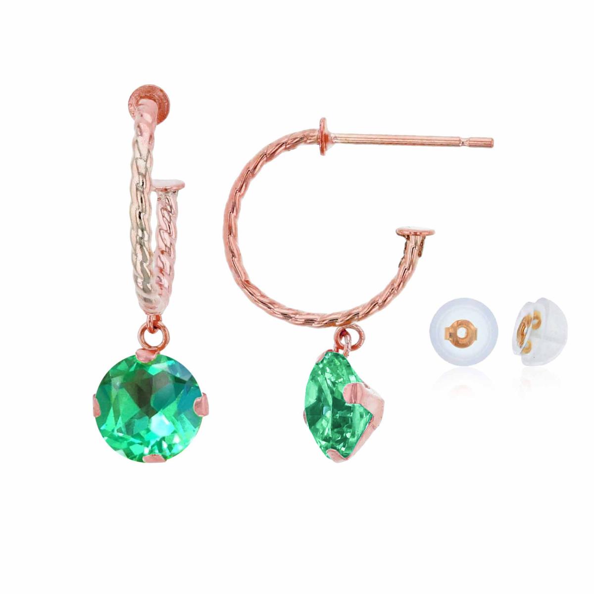 10K Rose Gold 12mm Rope Half-Hoop with 6mm Rd Created Green Sapphire Martini Drop Earring with Silicone Back