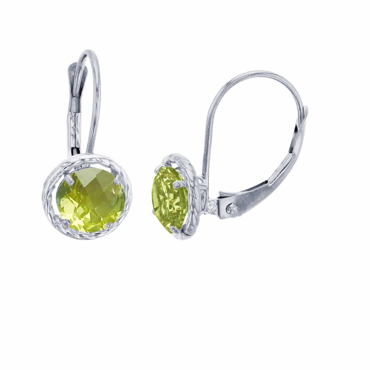 10K White Gold 6mm Rd Apple Quartz CS Rope Frame Lever-Back Earring