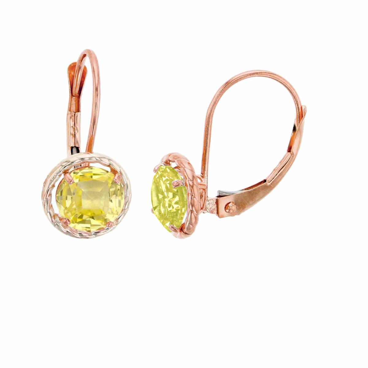 14K Rose Gold 6mm Rd Created Yellow Sapphire CS Rope Frame Lever-Back Earring