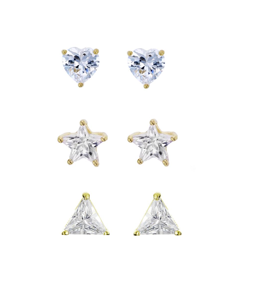 Sterling Silver Yellow 5x5mm AAA Star, Heart & Trillion Solitaire Stud Earring Set