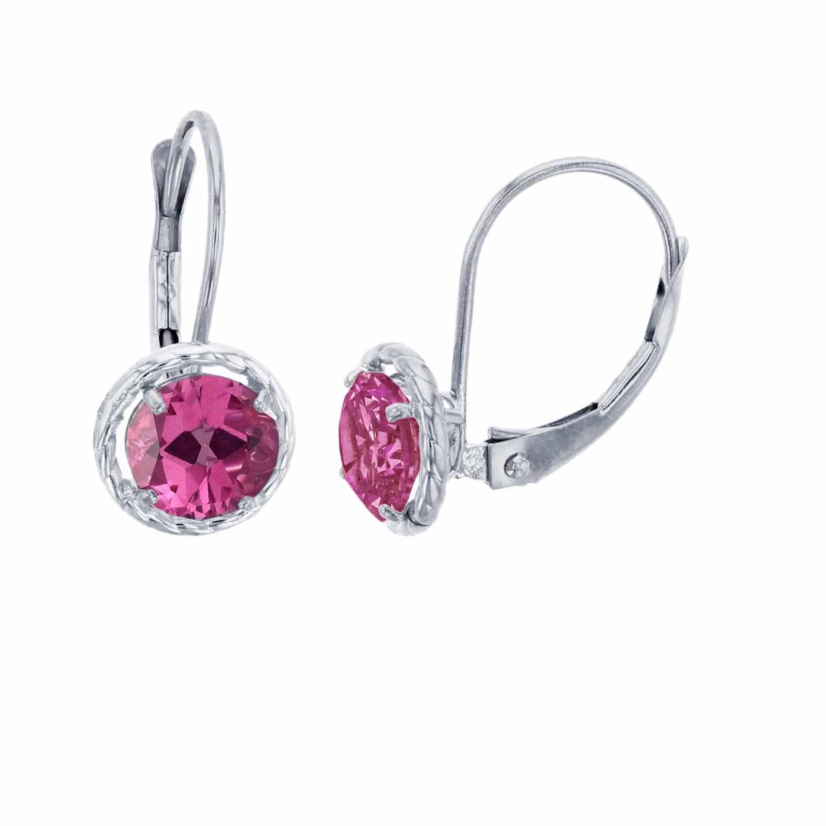 14K White Gold 5mm Rd Pure Pink CS Rope Frame Lever-Back Earring