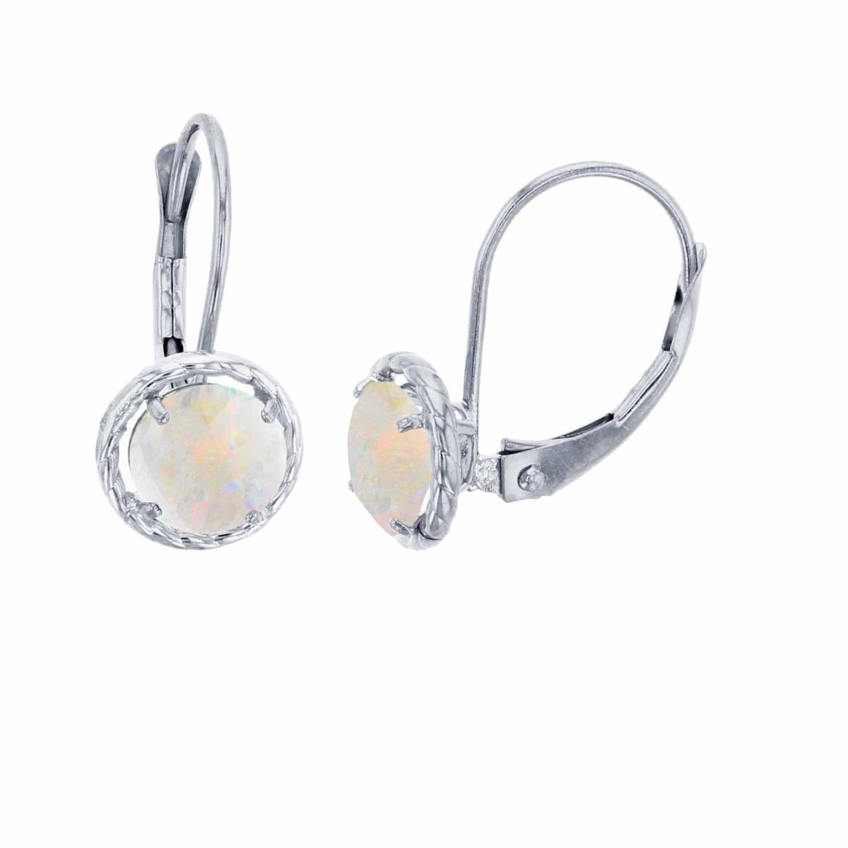 14K White Gold 5mm Rd Created Opal CS Rope Frame Lever-Back Earring