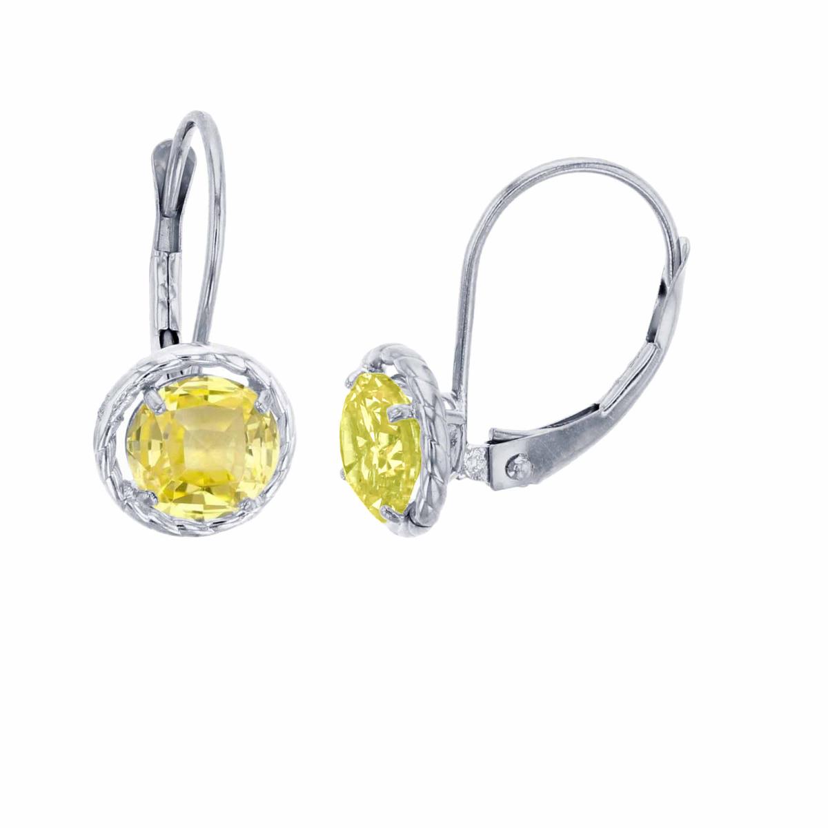 14K White Gold 5mm Rd Created Yellow Sapphire CS Rope Frame Lever-Back Earring