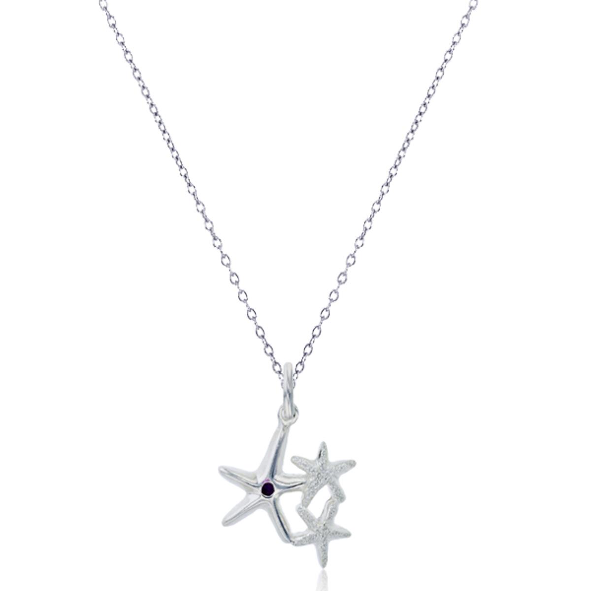 Sterling Silver Silver Plated Polished & Textured Enamel 20x17mm Starfish 18" Necklace