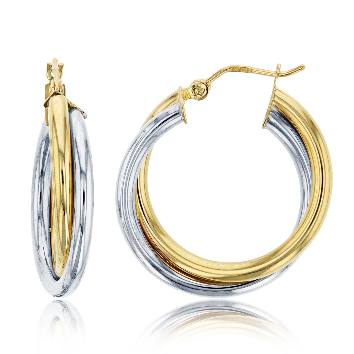14K Two-Tone Gold 28x5mm High Polished Twisted Tube Hoop Earring