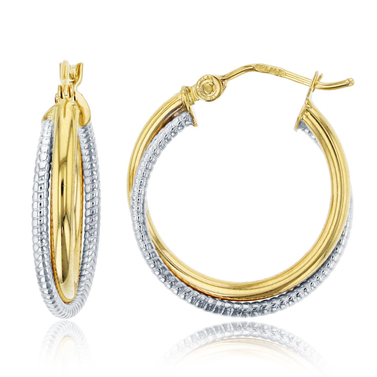 14K Two-Tone Gold 22x3mm 2-Row Polished & Textured Twisted Hoop Earring