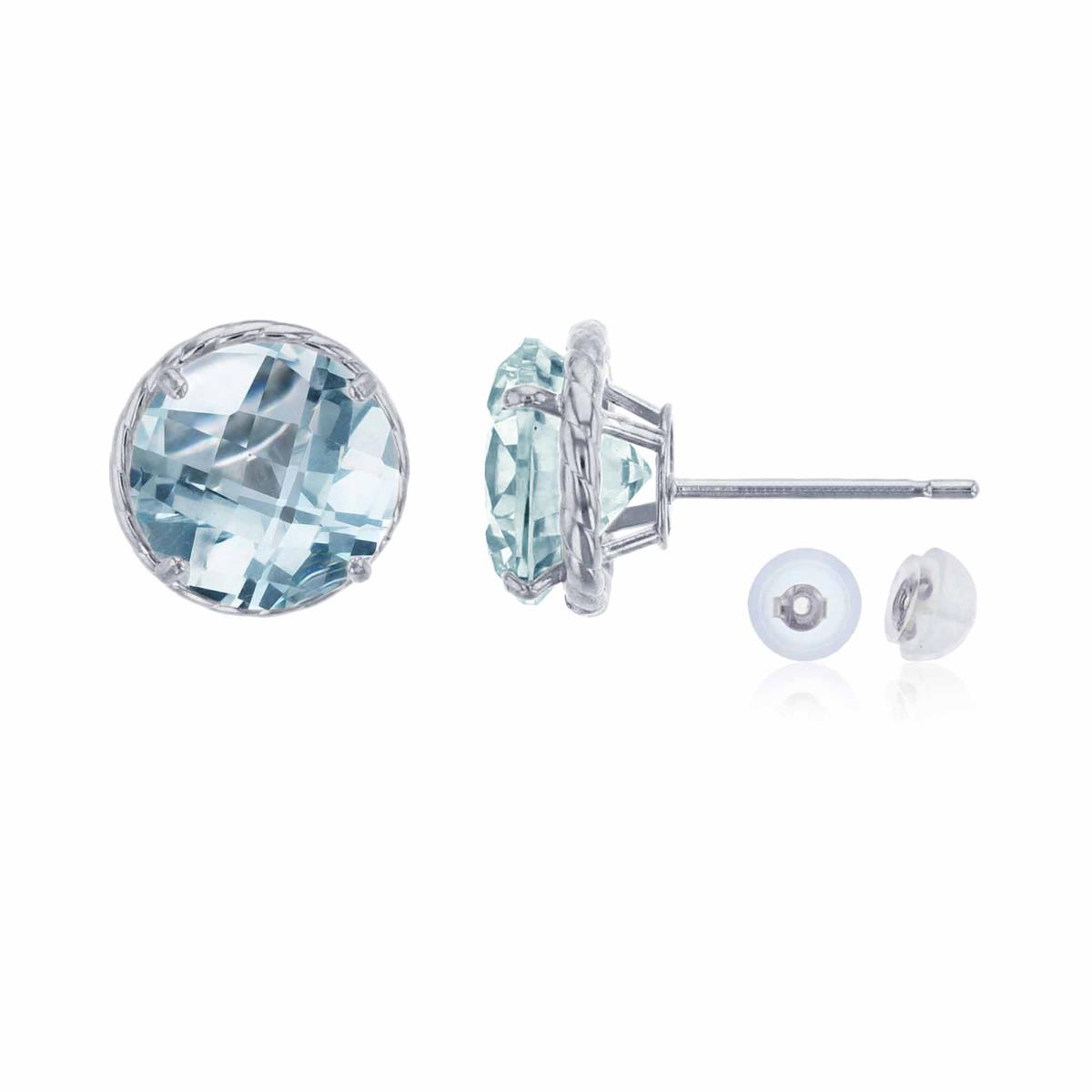 10K White Gold 7mm Rd Aquamarine Rope Frame Stud Earring with Silicone Back