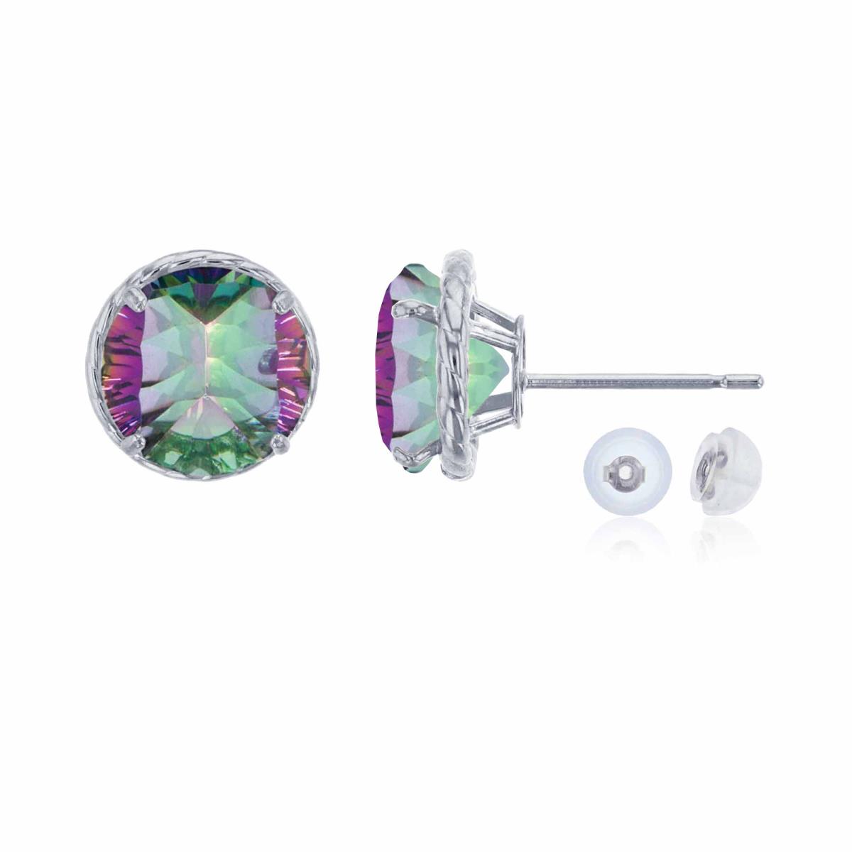 10K White Gold 7mm Rd Mystic Green Topaz Rope Frame Stud Earring with Silicone Back