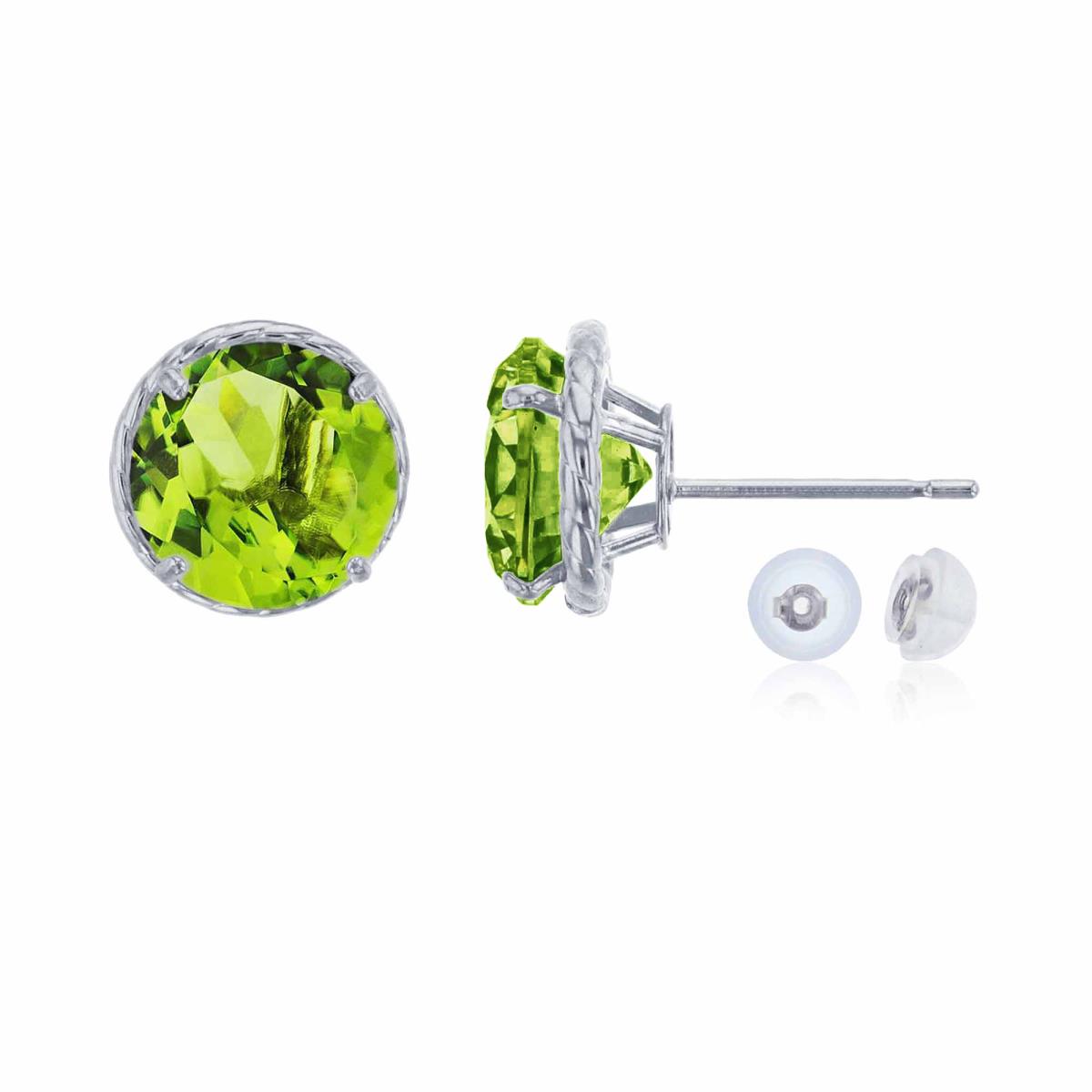 10K White Gold 7mm Rd Peridot Rope Frame Stud Earring with Silicone Back
