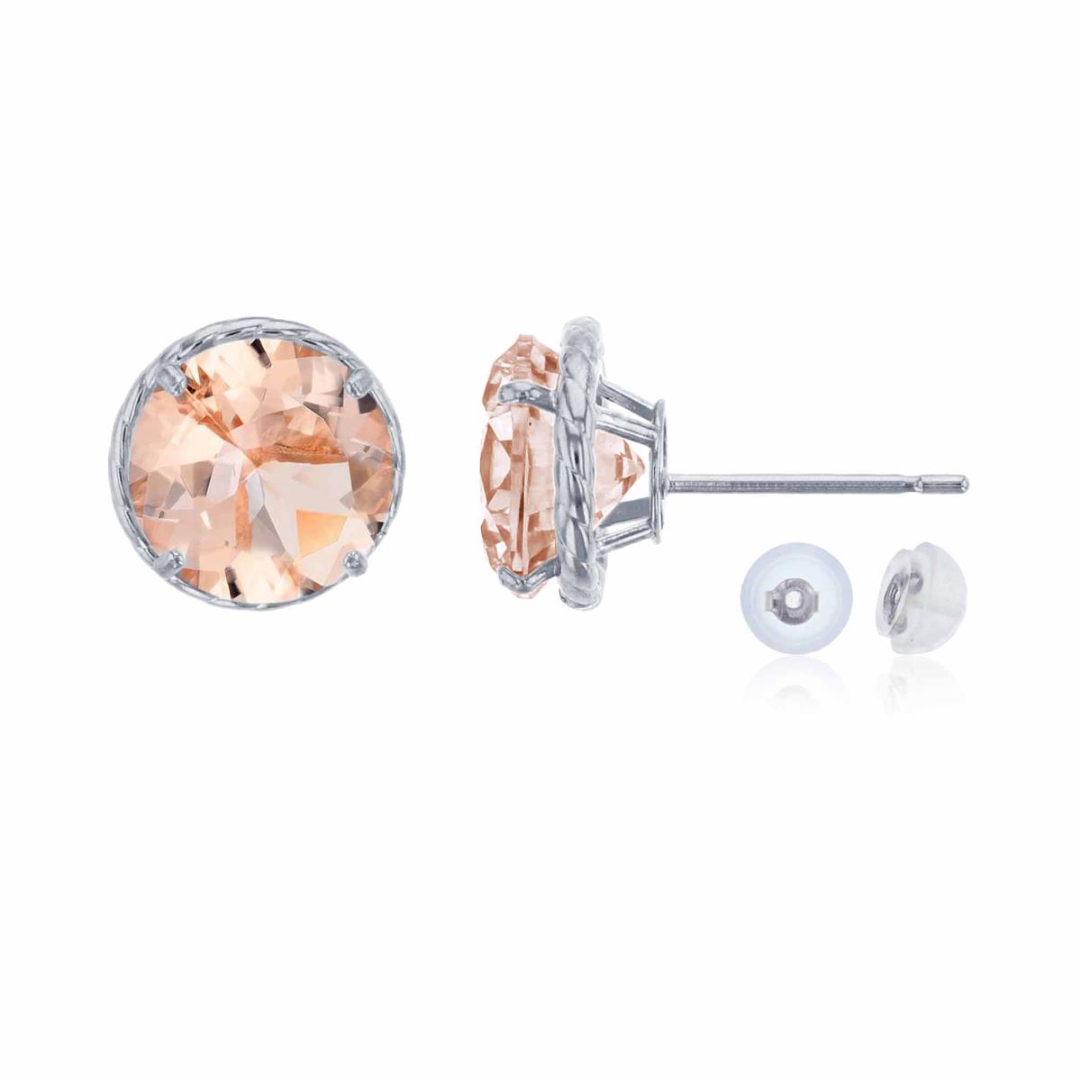 10K White Gold 7mm Rd Morganite Rope Frame Stud Earring with Silicone Back