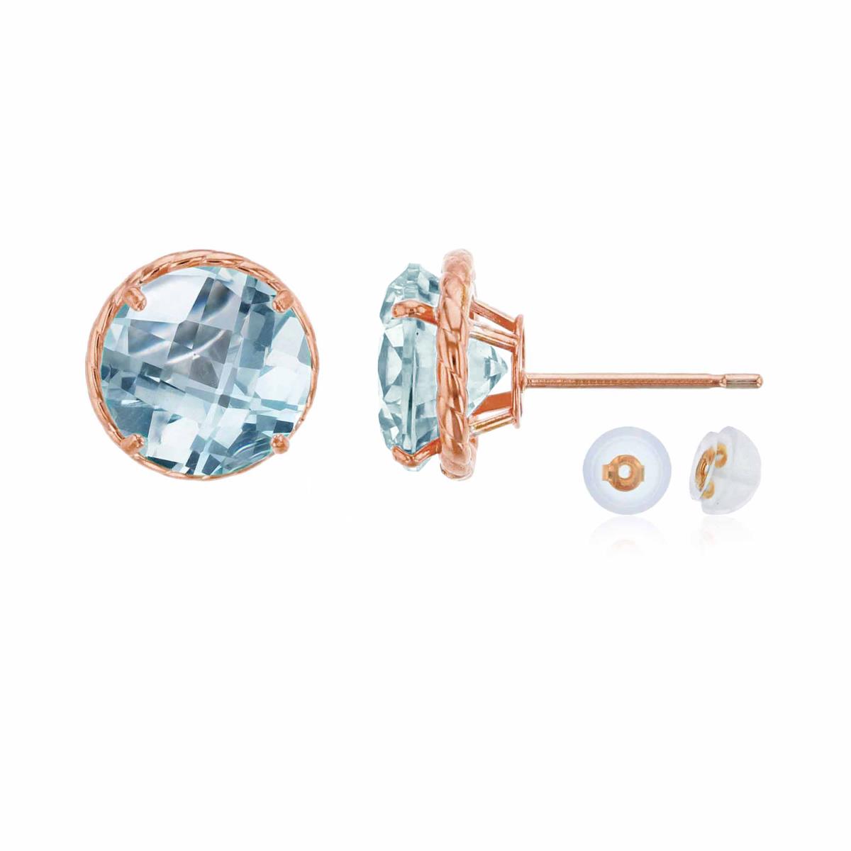 10K Rose Gold 7mm Rd Aquamarine Rope Frame Stud Earring with Silicone Back