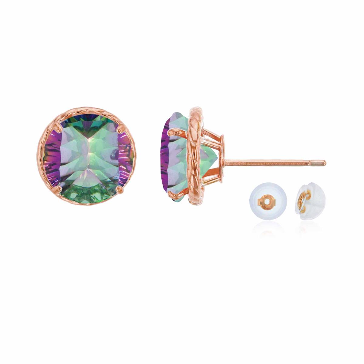 10K Rose Gold 7mm Rd Mystic Green Topaz Rope Frame Stud Earring with Silicone Back