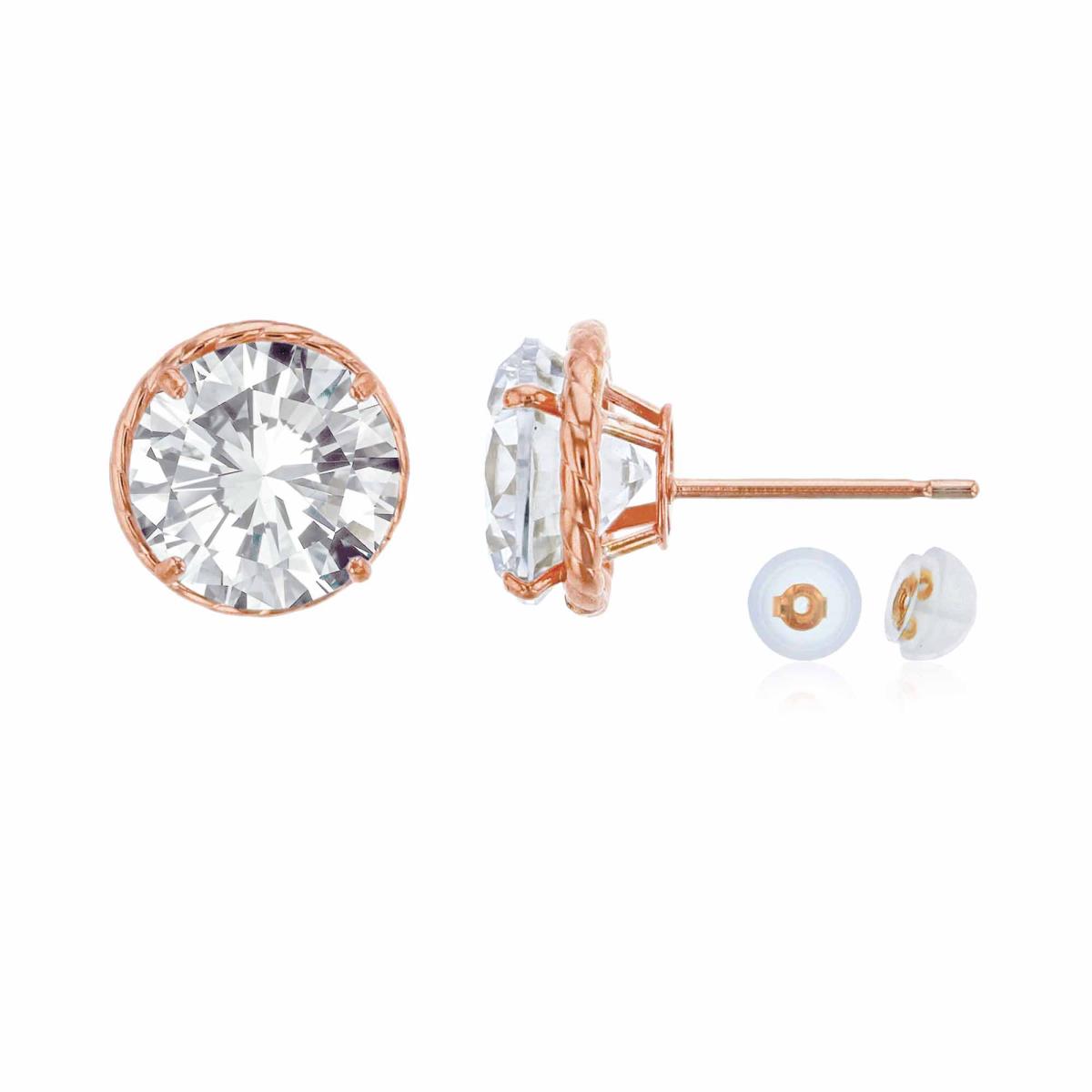 10K Rose Gold 7mm Rd White Topaz Rope Frame Stud Earring with Silicone Back