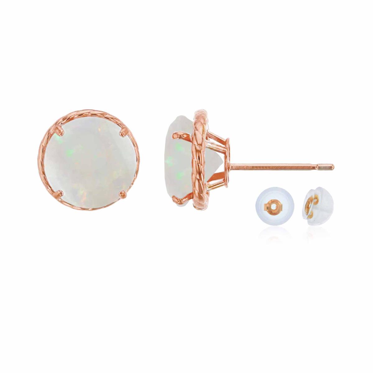 10K Rose Gold 7mm Rd Opal Rope Frame Stud Earring with Silicone Back