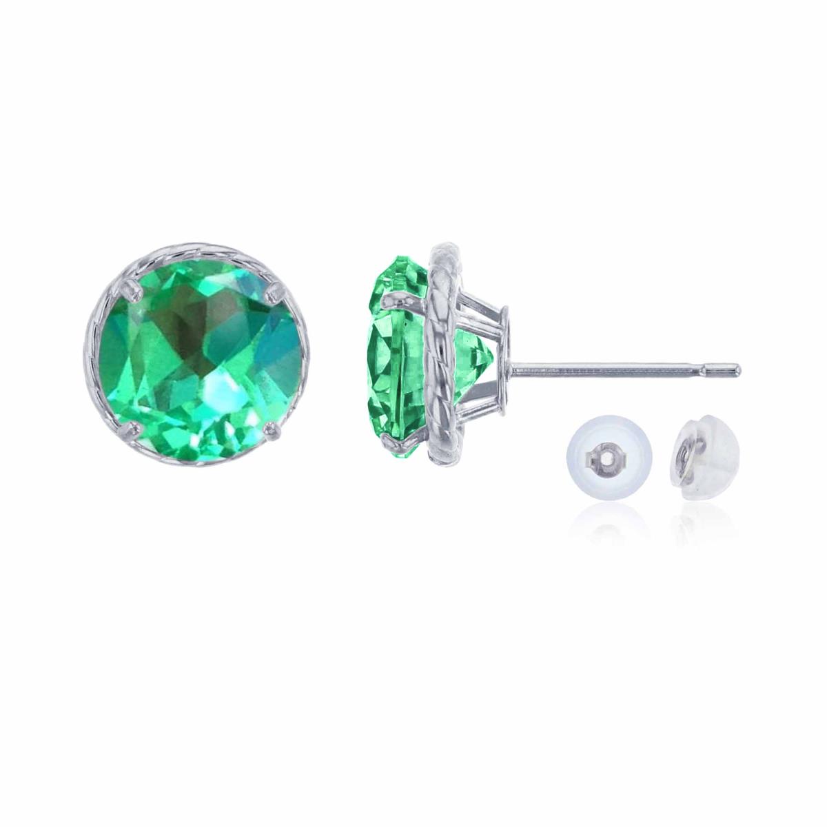 10K White Gold 7mm Rd Created Green Sapphire Rope Frame Stud Earring with Silicone Back
