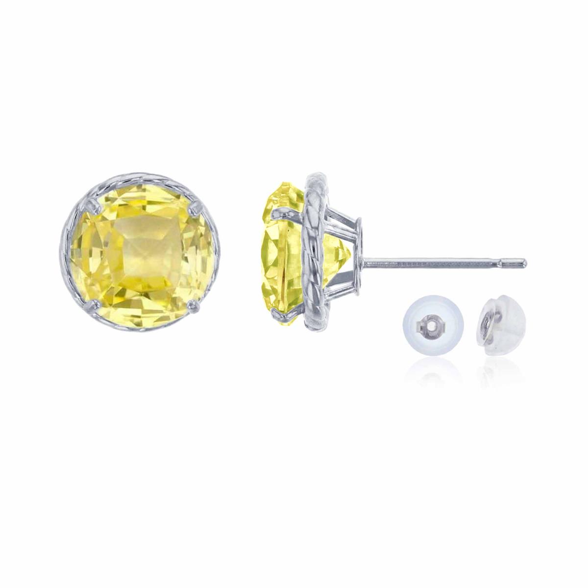 10K White Gold 7mm Rd Created Yellow Sapphire Rope Frame Stud Earring with Silicone Back