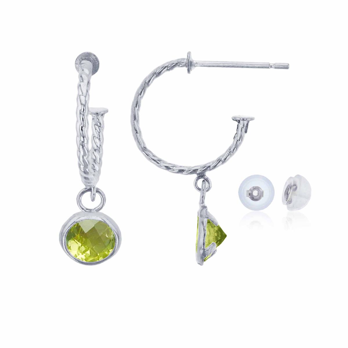14K White Gold 12mm Rope Half-Hoop with 5mm Rd Apple Quartz Bezel Drop Earring with Silicone Back