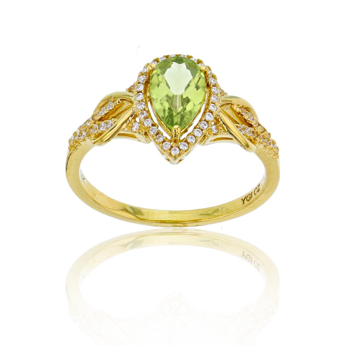 Sterling Silver Yellow 0.17CTTW Rnd Diamond & 8x5mm Pear Cut Peridot Knot Sides Ring