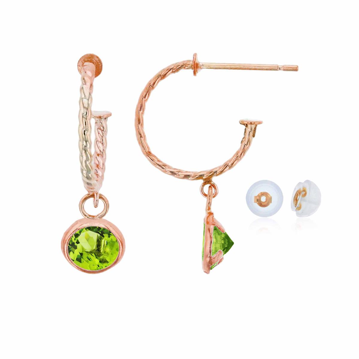 10K Rose Gold 12mm Rope Half-Hoop with 5mm Rd Peridot Bezel Drop Earring with Silicone Back