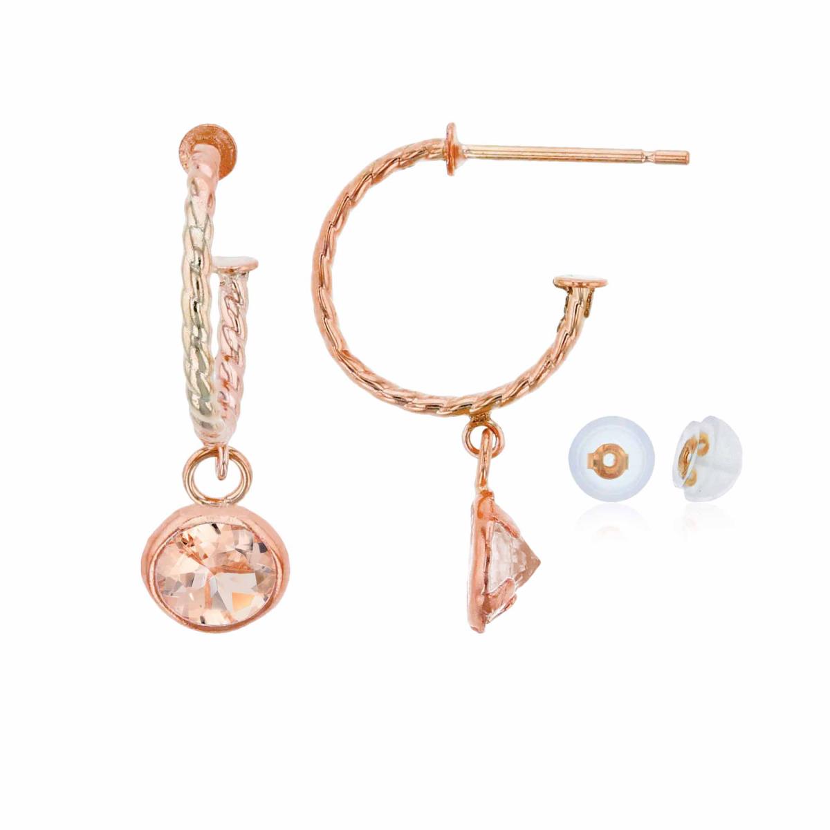 10K Rose Gold 12mm Rope Half-Hoop with 5mm Rd Morganite Bezel Drop Earring with Silicone Back