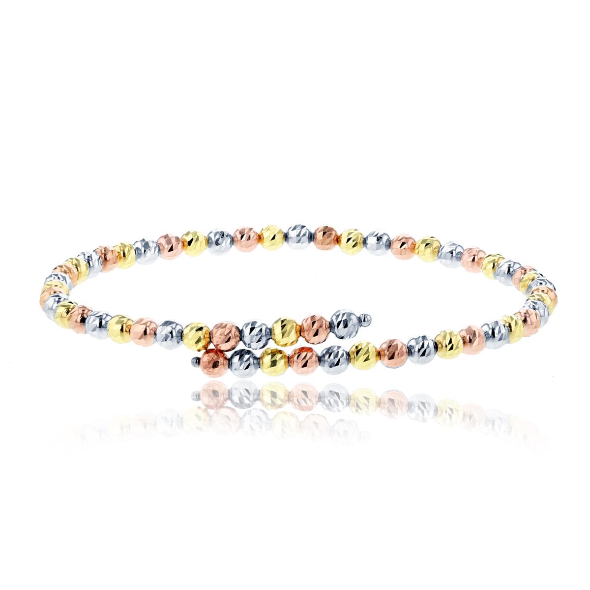 14K Tricolor Polished Diamond Cut Beaded Bangle