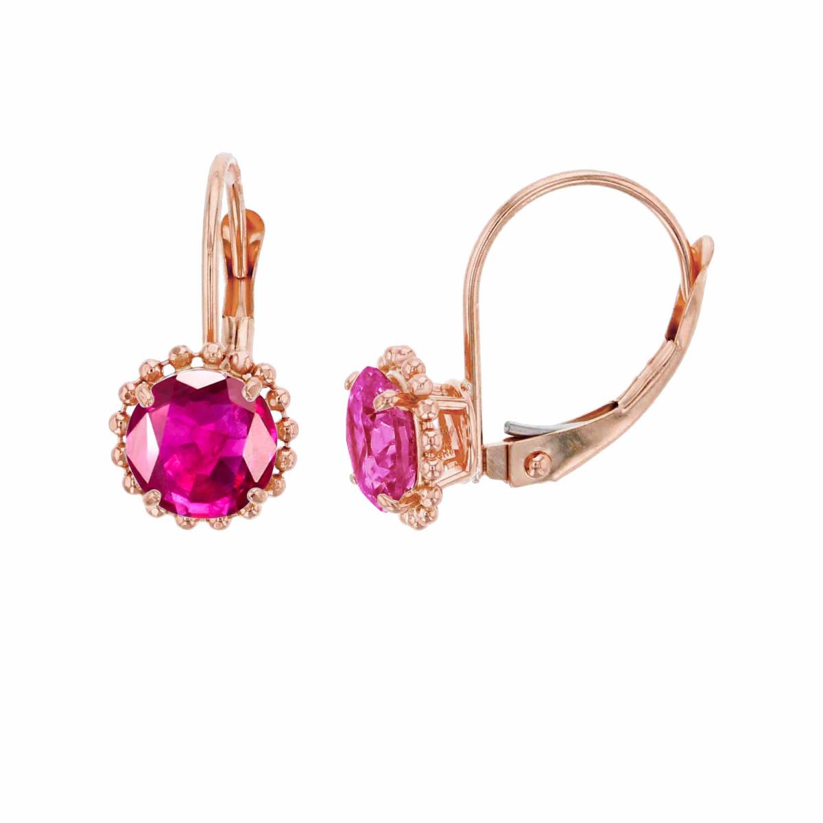 14K Rose Gold 6mm Rd Created Ruby CS Bead Frame Lever-Back Earring