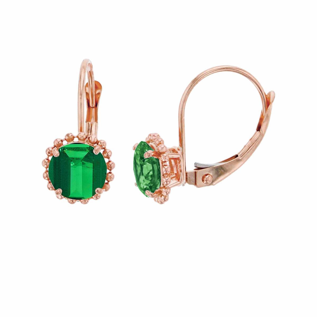 14K Rose Gold 6mm Rd Created Emerald CS Bead Frame Lever-Back Earring