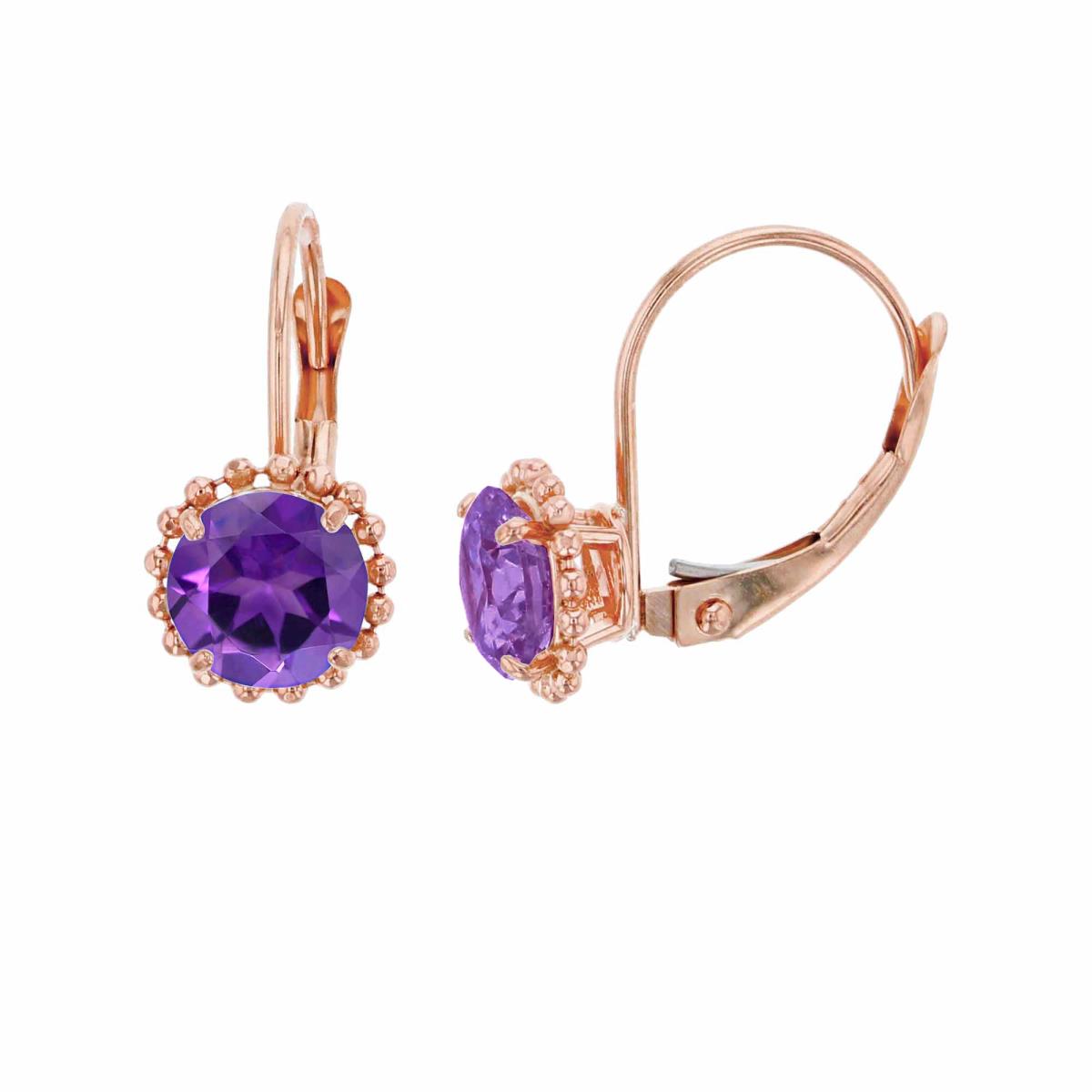 10K Rose Gold 6mm Rd Amethyst CS Bead Frame Lever-Back Earring