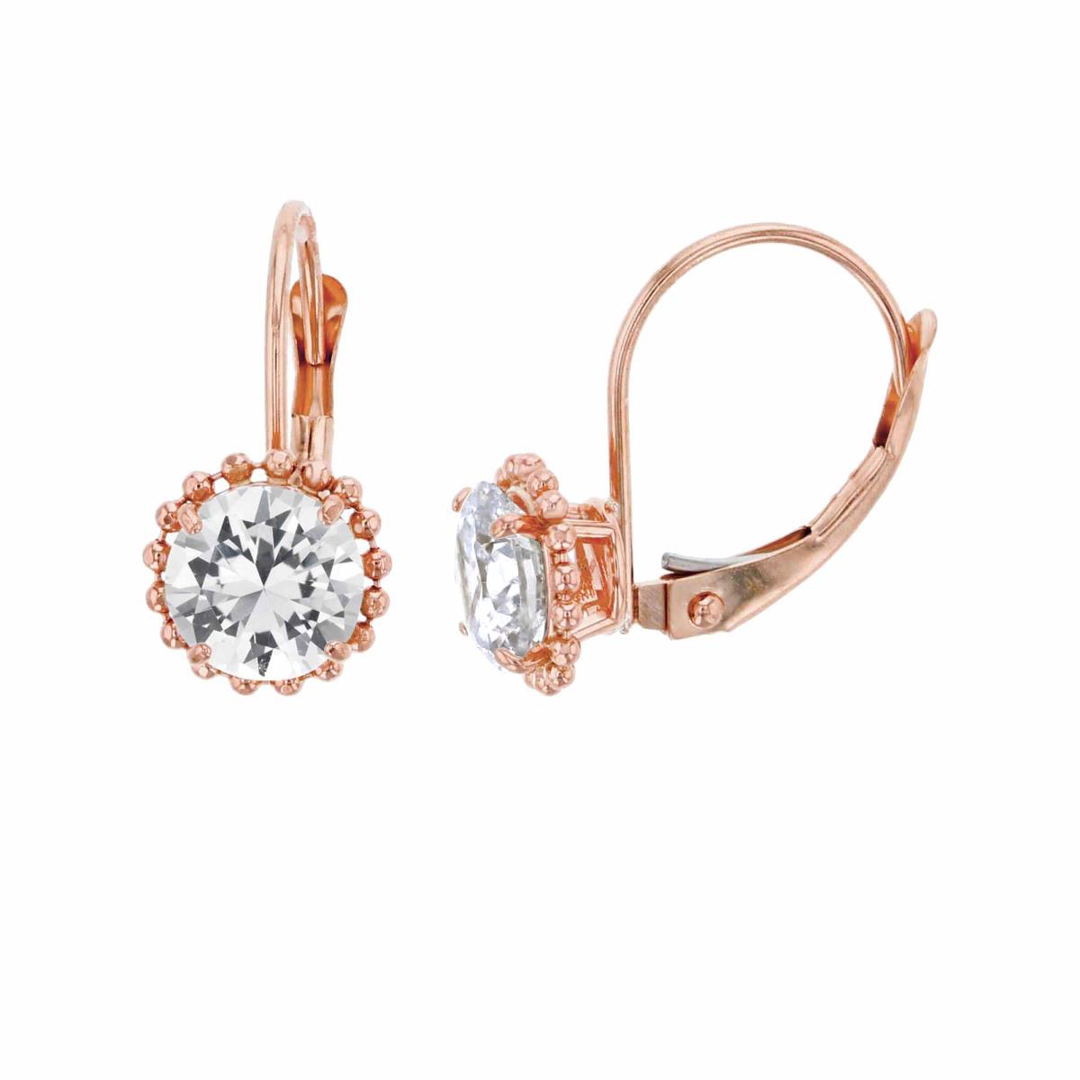 10K Rose Gold 6mm Rd Created Opal CS Bead Frame Lever-Back Earring