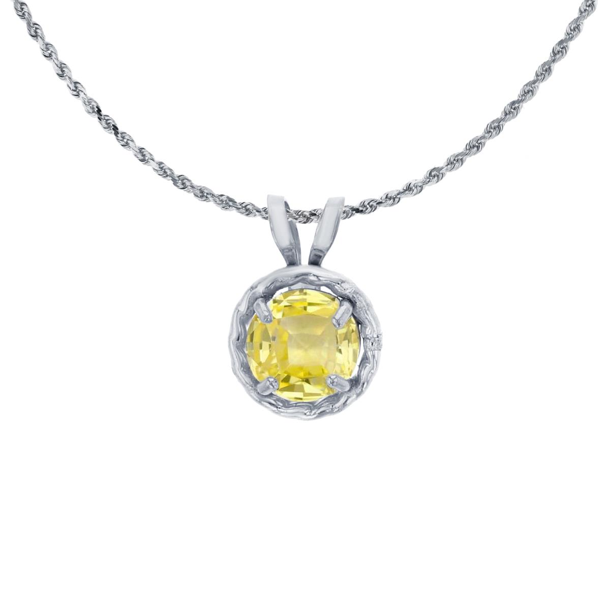 14K White Gold 5mm Rd Created Yellow Sapphire Rope Frame Rabbit Ear 18" Rope Chain Necklace