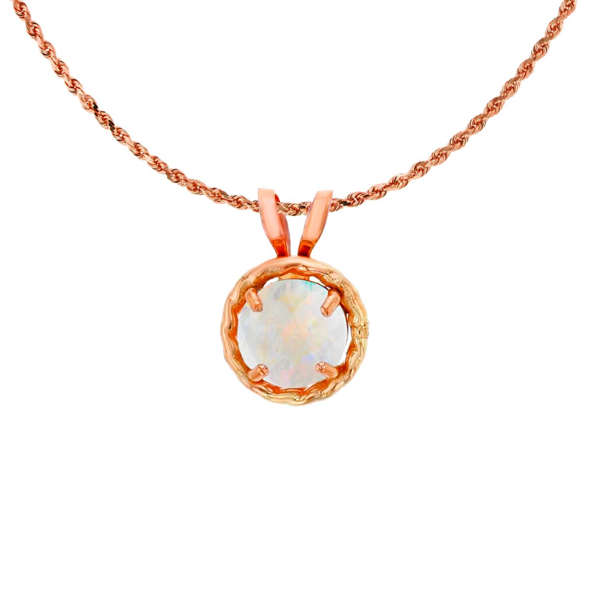 14K Rose Gold 5mm Rd Created Opal Rope Frame Rabbit Ear 18" Rope Chain Necklace