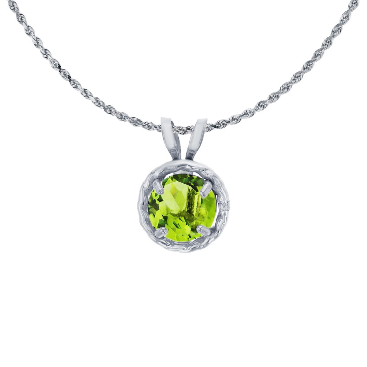 10K White Gold 5mm Rd Peridot Rope Frame Rabbit Ear 18" Rope Chain Necklace