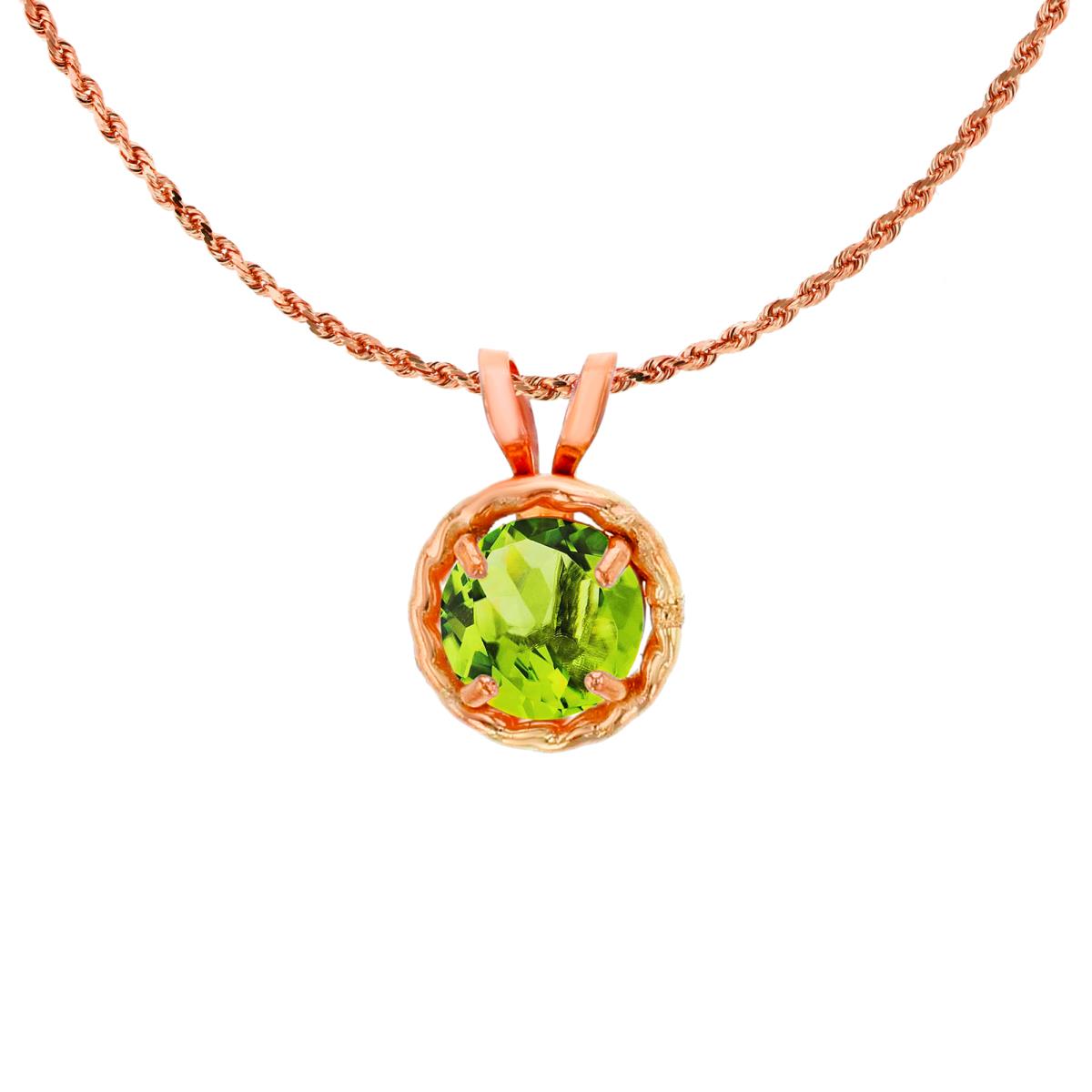 10K Rose Gold 5mm Rd Peridot Rope Frame Rabbit Ear 18" Rope Chain Necklace