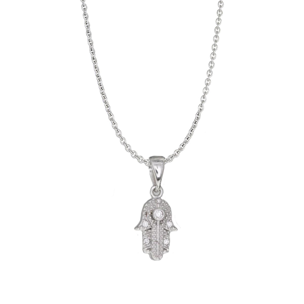 Sterling Silver Rhodium Hamsa 16" Necklace