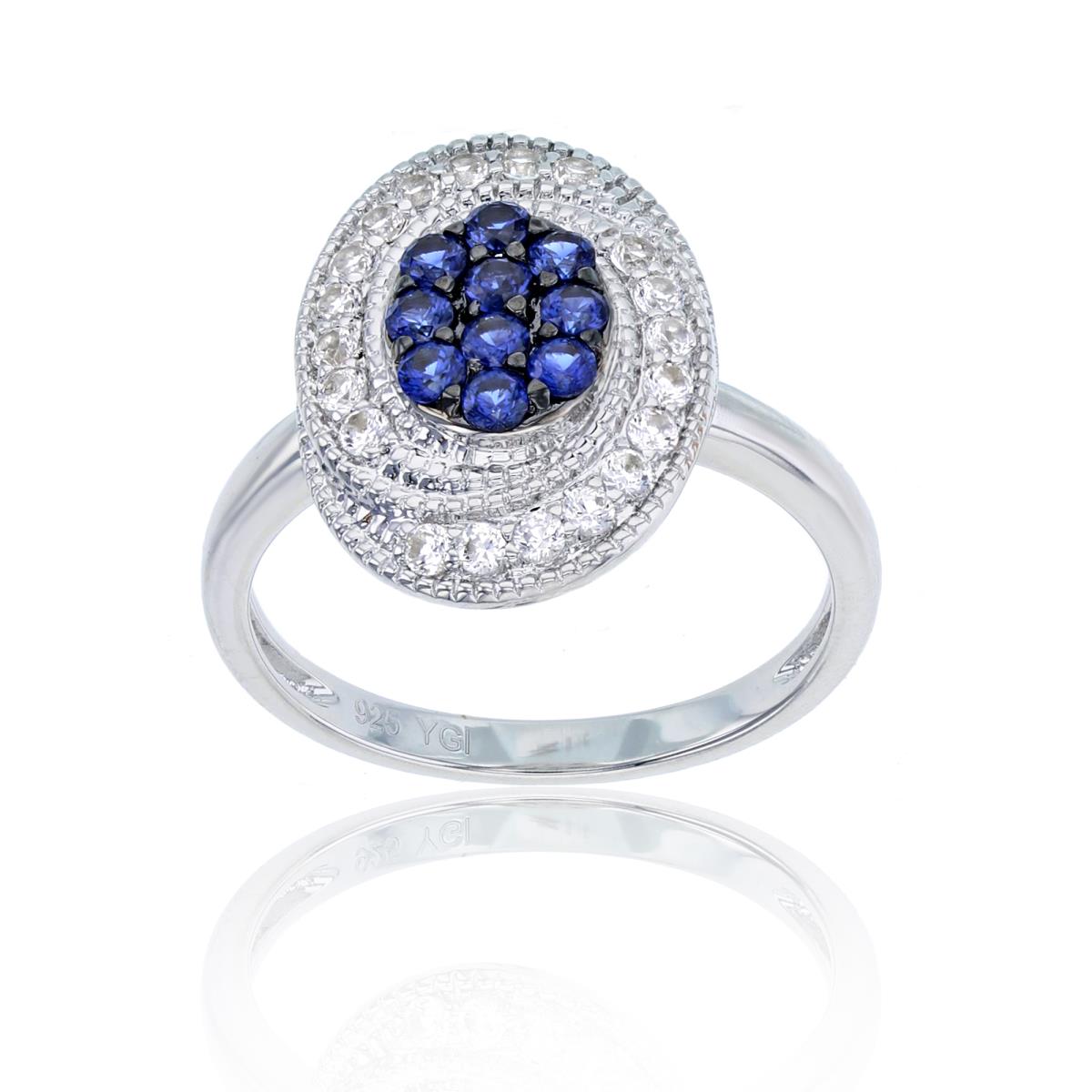 Sterling Silver Rhodium 1.5mm Rnd Cr White Sapphire & 2mm Rnd Cr Sapphire Oval-shape Ring