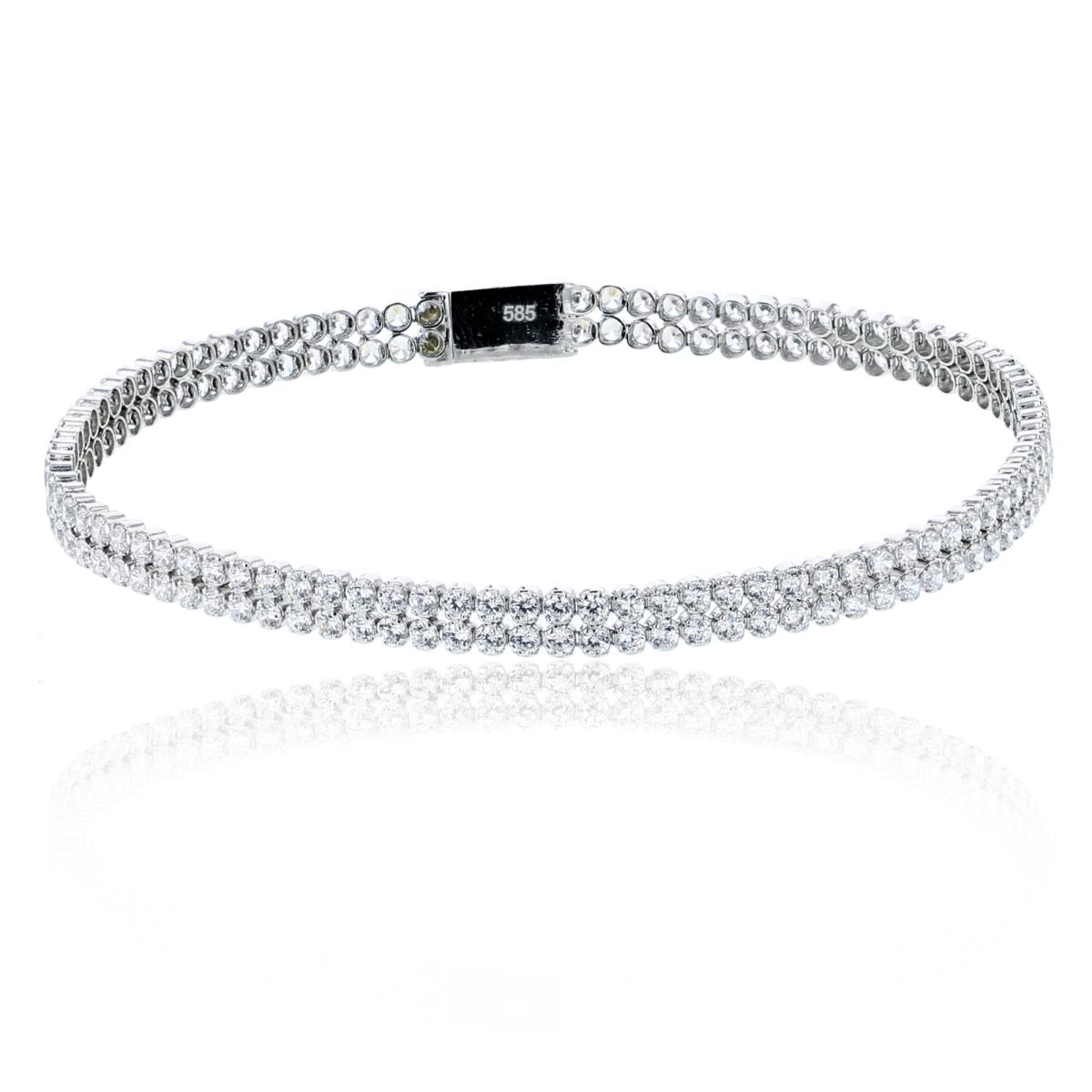 14K White Gold 2-Row 1.75mm Round Cut CZ 7.25" Tennis Bracelet