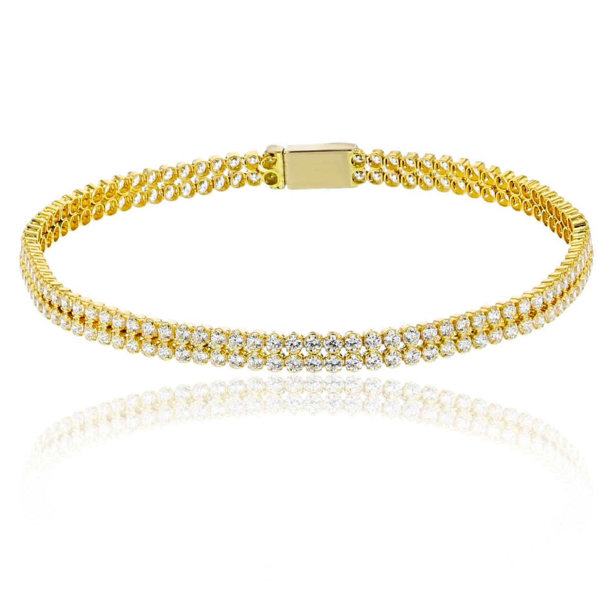 14K Yellow Gold 2-Row 1.75mm Round Cut CZ 7.25" Tennis Bracelet
