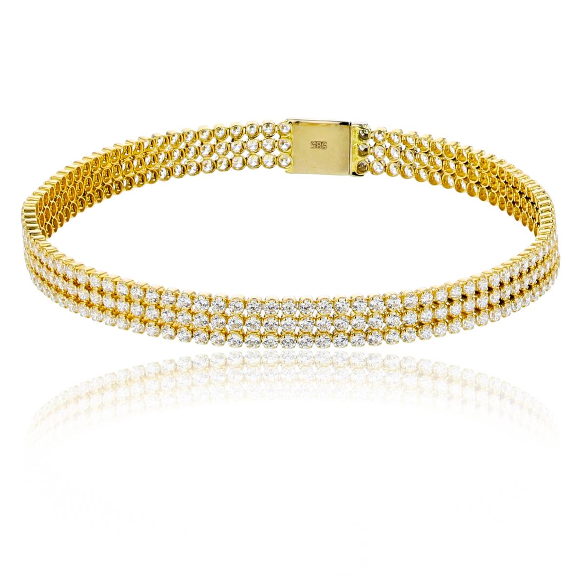 14K Yellow Gold 3-Row 1.75mm Round Cut CZ 7.5" Tennis Bracelet