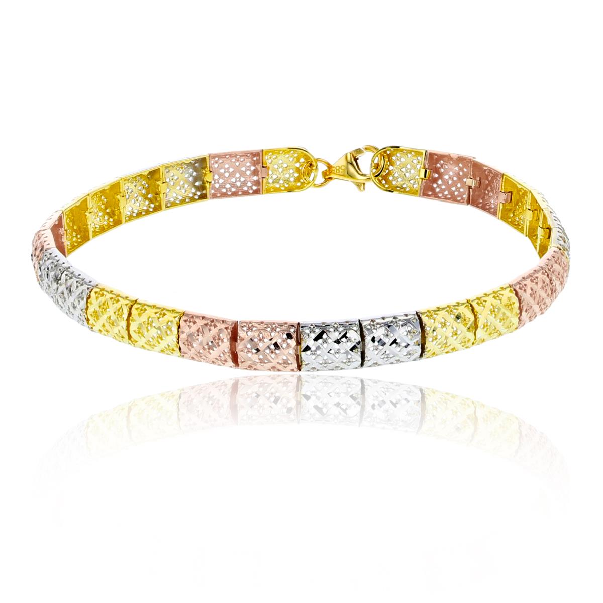 14K Tri-Color Gold 5.75mm DC Half Round 7.25" Bracelet