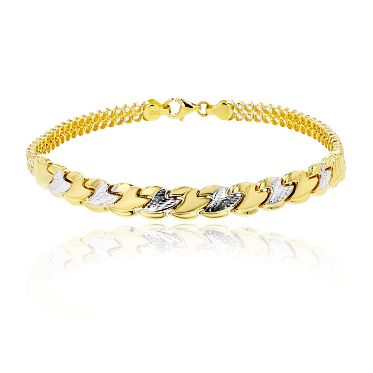 14K Two-Tone Gold 7mm Polished & DC Braid Detail 2-Row CZ 7.5" Bracelet