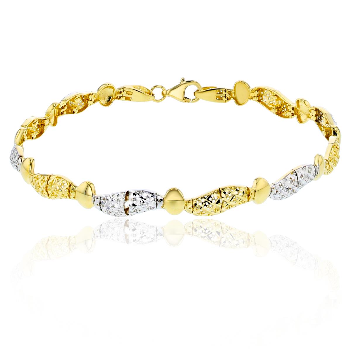 14K Two-Tone Gold Diamond Cut Alternating Wave Link 7.5" Bracelet