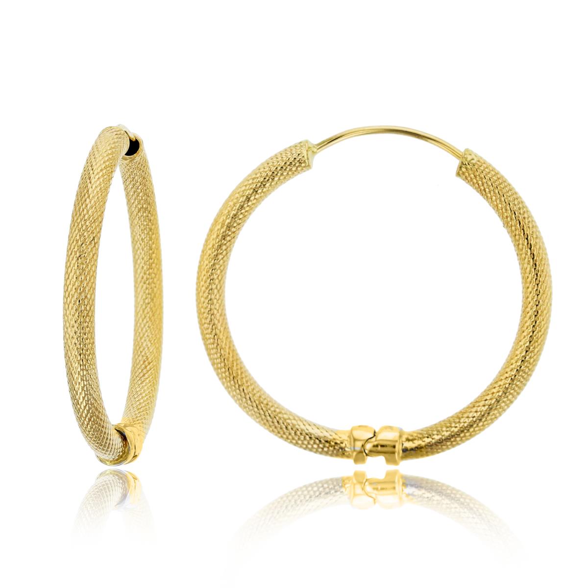 10K Yellow Gold Snake Textured Round Hoop Earring